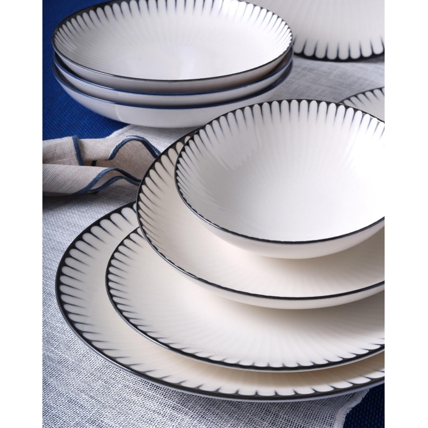 Juego de vajilla de 24 piezas, porcelana, blanco/negro