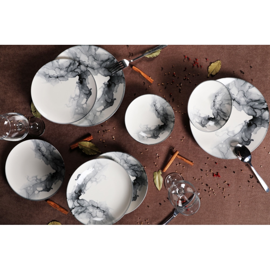 Juego de vajilla de 24 piezas, porcelana, blanco/negro