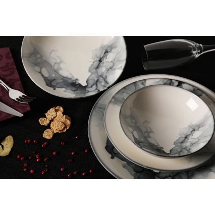 Juego de vajilla de 24 piezas, porcelana, blanco/negro