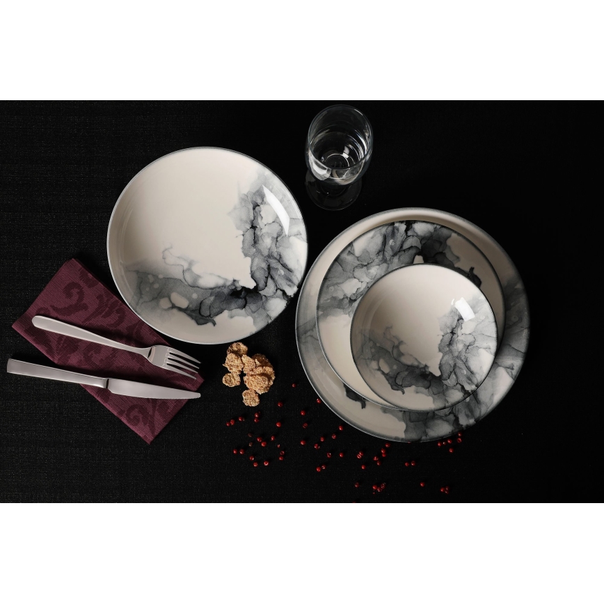 Juego de vajilla de 24 piezas, porcelana, blanco/negro