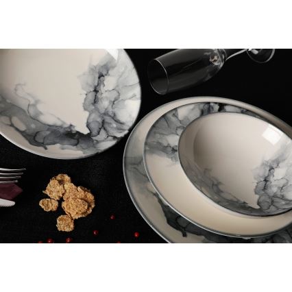 Juego de vajilla de 24 piezas, porcelana, blanco/negro