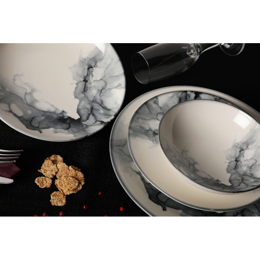 Juego de vajilla de 24 piezas, porcelana, blanco/negro