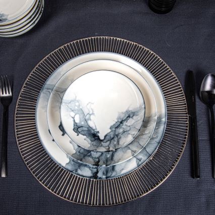 Juego de vajilla de 24 piezas, porcelana, blanco/negro