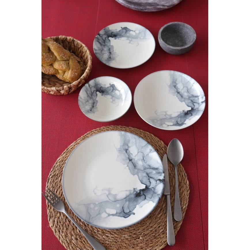 Juego de vajilla de 24 piezas, porcelana, blanco/negro