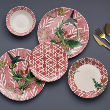 Juego de vajilla de 24 piezas rojo/verde/blanco/cerámica