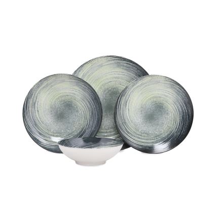 Juego de vajilla de 24 piezas, verde/negro, porcelana