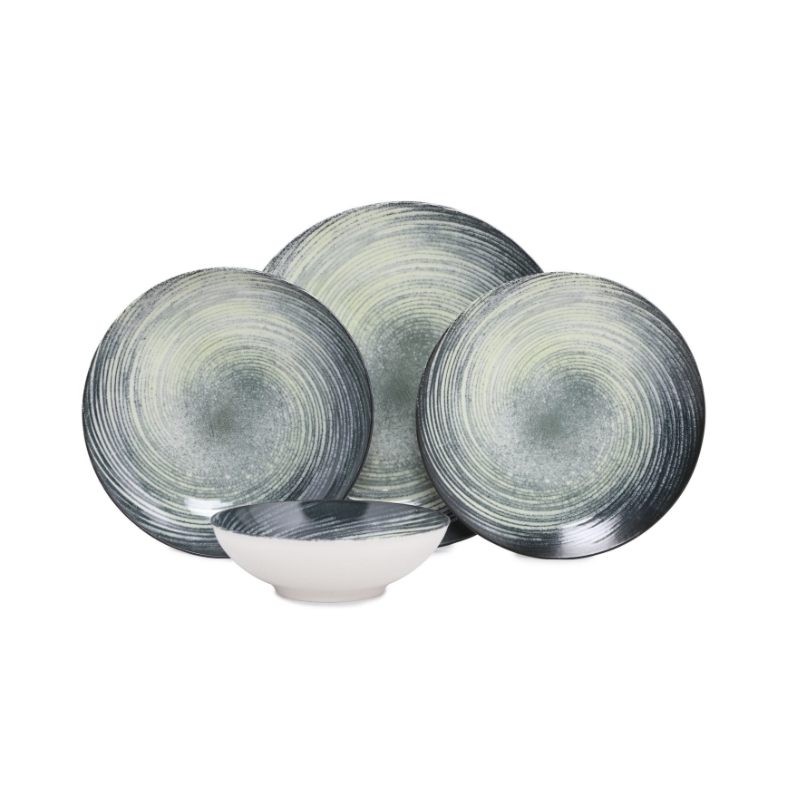 Juego de vajilla de 24 piezas, verde/negro, porcelana