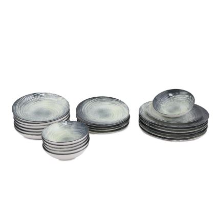 Juego de vajilla de 24 piezas, verde/negro, porcelana