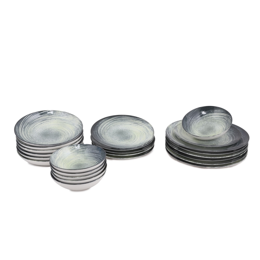 Juego de vajilla de 24 piezas, verde/negro, porcelana