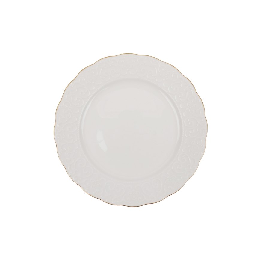 Juego de vajilla de 24 piezas — porcelana blanca con detalles dorados