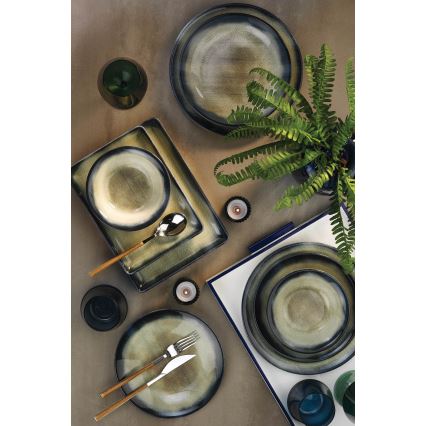 Juego de vajilla de 26 piezas, azul/marrón, de porcelana