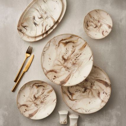 Juego de vajilla de 26 piezas, beige/marrón, en porcelana