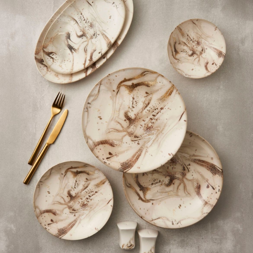 Juego de vajilla de 26 piezas, beige/marrón, en porcelana