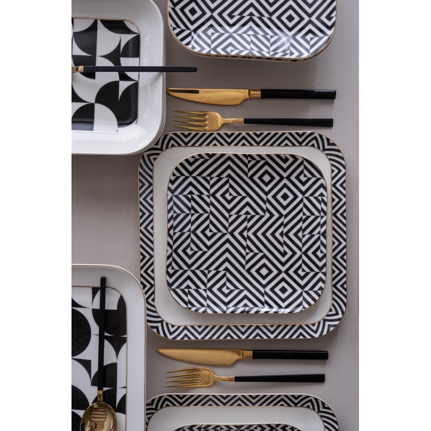 Juego de vajilla de 26 piezas blanco/negro/porcelana