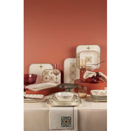 Juego de vajilla de 26 piezas blanco/verde/porcelana