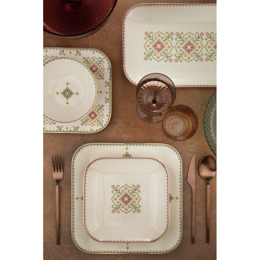 Juego de vajilla de 26 piezas blanco/verde/porcelana