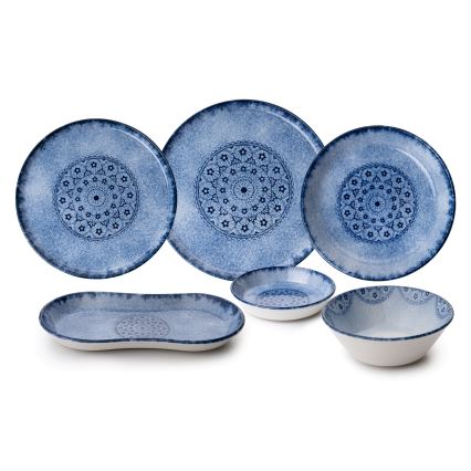 Juego de vajilla de 27 piezas, azul/porcelana