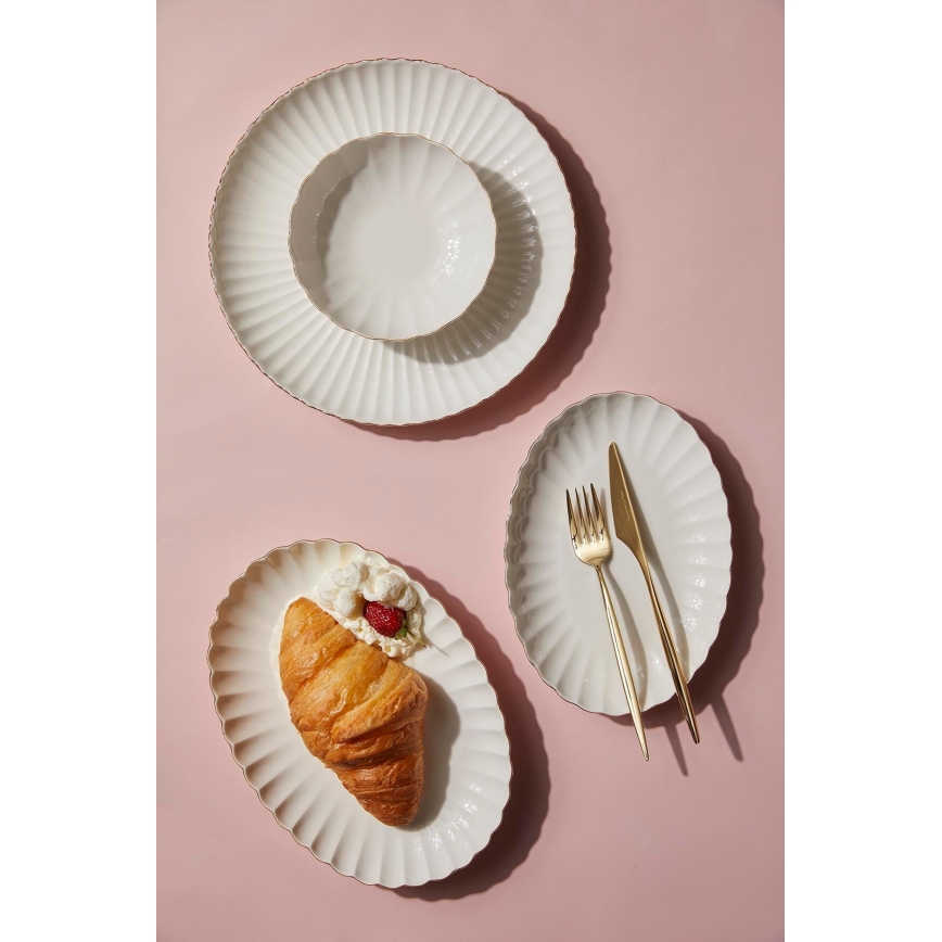 Juego de vajilla de 27 piezas blanco/dorado/porcelana