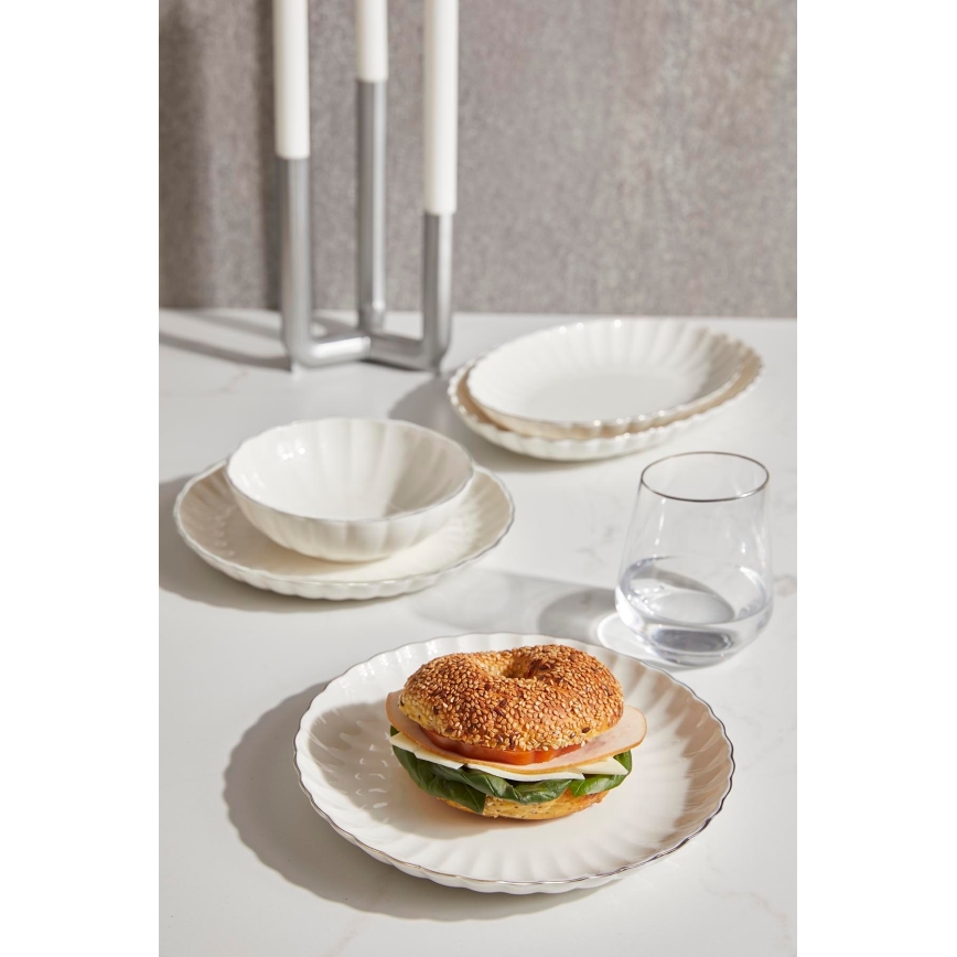 Juego de vajilla de 27 piezas blanco/dorado/porcelana