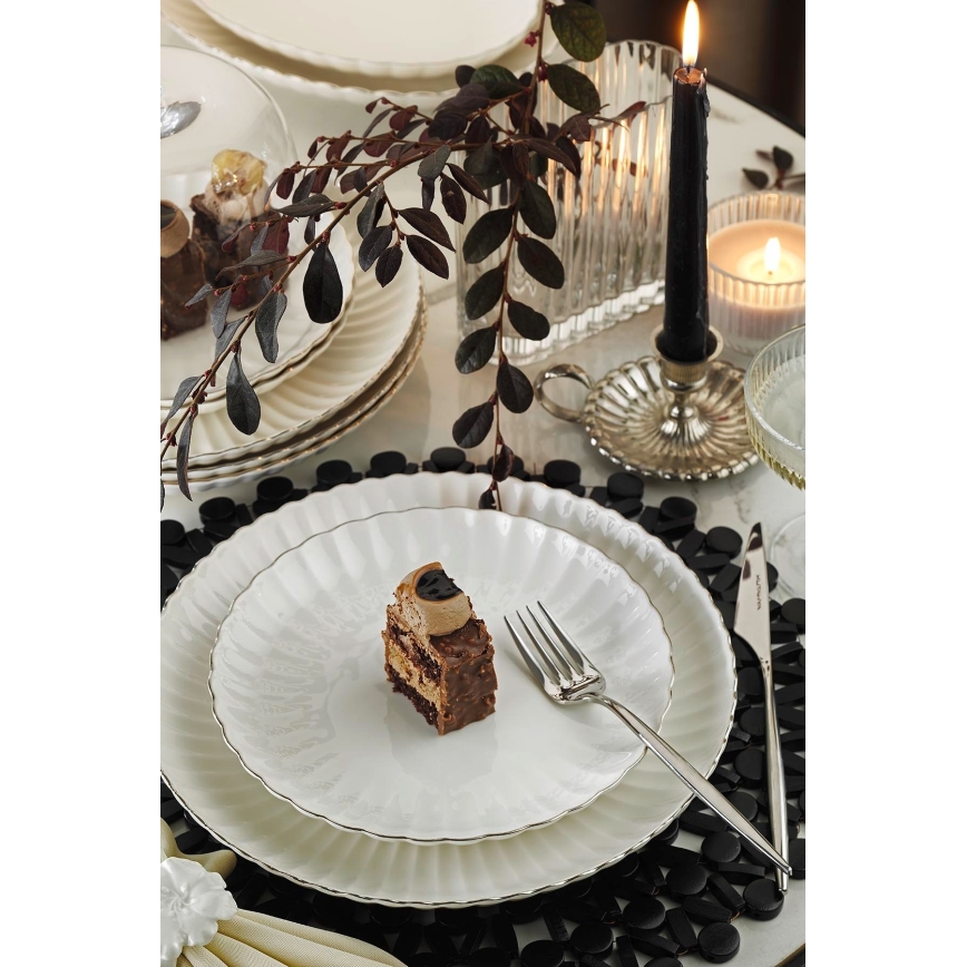 Juego de vajilla de 27 piezas blanco/plateado/porcelana