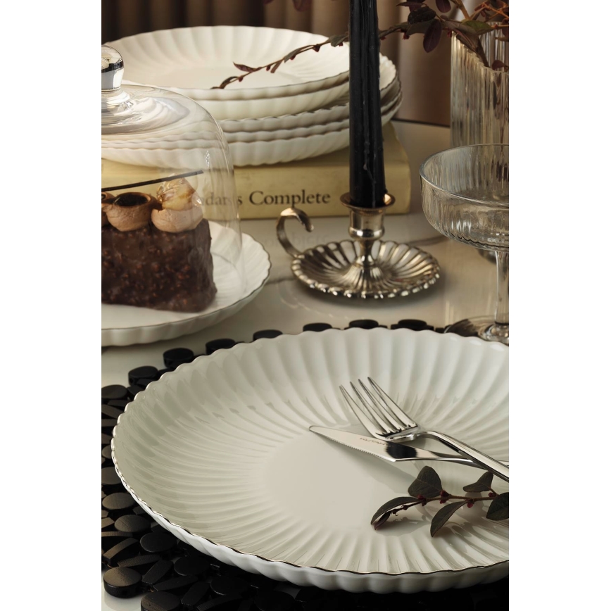 Juego de vajilla de 27 piezas blanco/plateado/porcelana