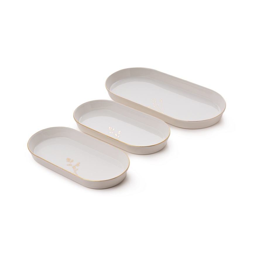 Juego de vajilla de 27 piezas de porcelana blanca con detalles dorados