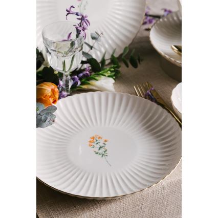 Juego de vajilla de 27 piezas en porcelana blanca con detalles dorados