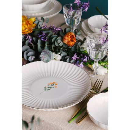 Juego de vajilla de 27 piezas en porcelana blanca con detalles dorados