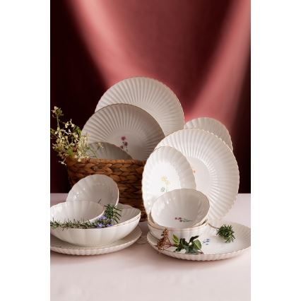 Juego de vajilla de 27 piezas en porcelana blanca con detalles dorados