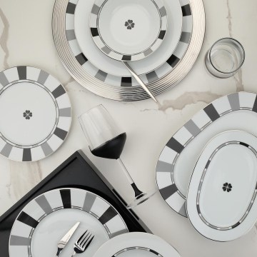 Juego de vajilla de 27 piezas, porcelana, blanco/gris