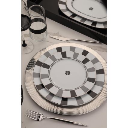 Juego de vajilla de 27 piezas, porcelana, blanco/gris