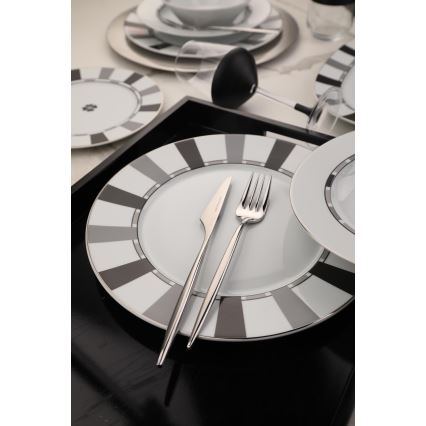 Juego de vajilla de 27 piezas, porcelana, blanco/gris