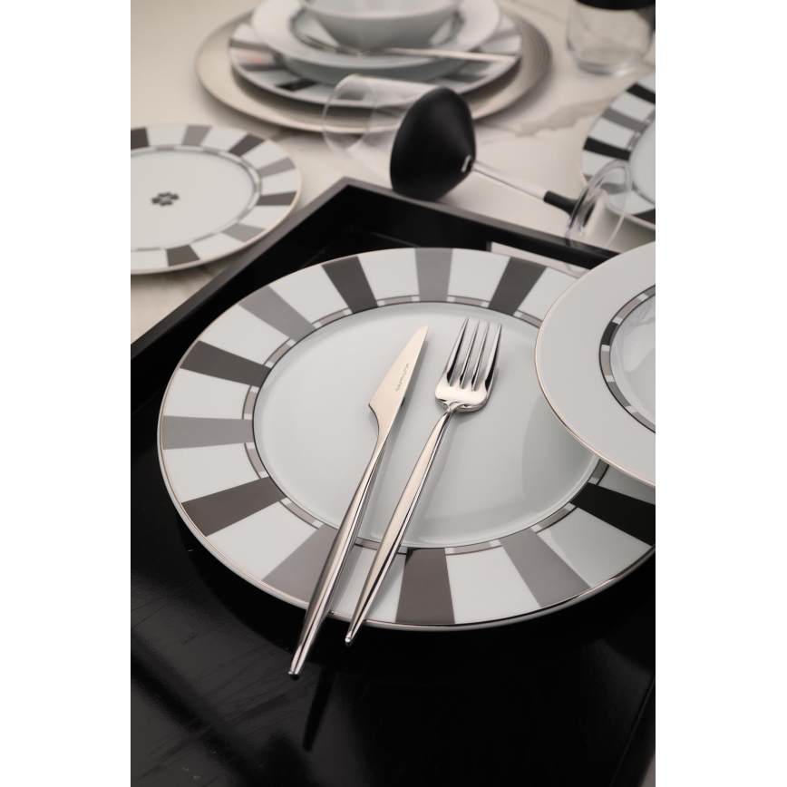 Juego de vajilla de 27 piezas, porcelana, blanco/gris