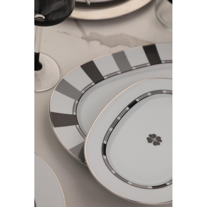 Juego de vajilla de 27 piezas, porcelana, blanco/gris