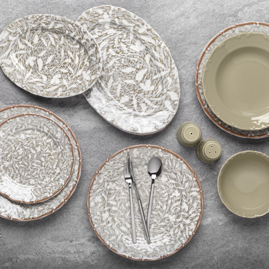 Juego de vajilla de 29 piezas en porcelana, marrón y verde