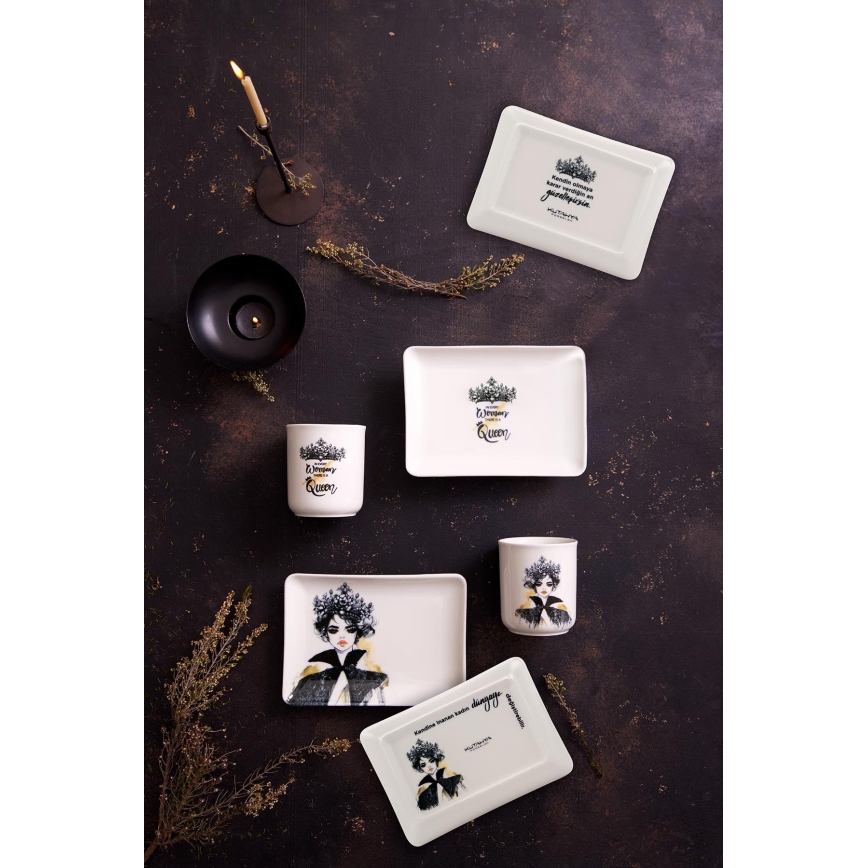 Juego de vajilla de 4 piezas en porcelana, negro/blanco