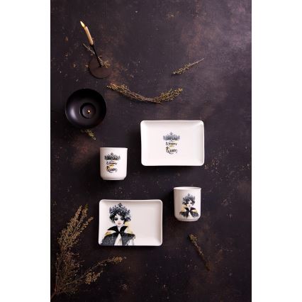 Juego de vajilla de 4 piezas en porcelana, negro/blanco