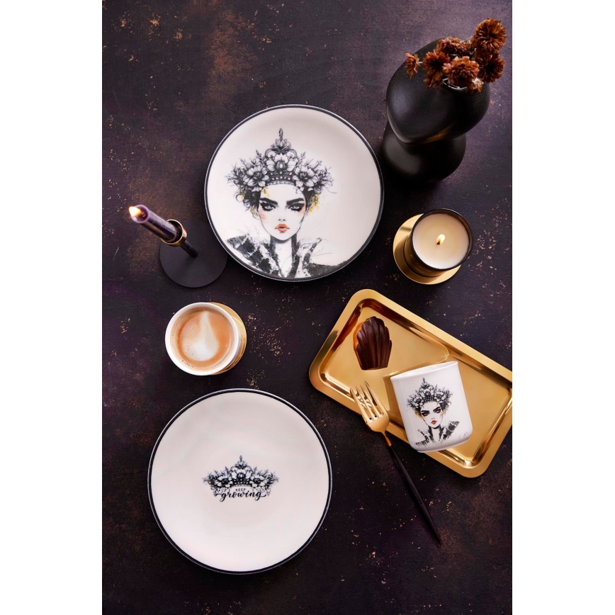 Juego de vajilla de 4 piezas negro/blanco/porcelana