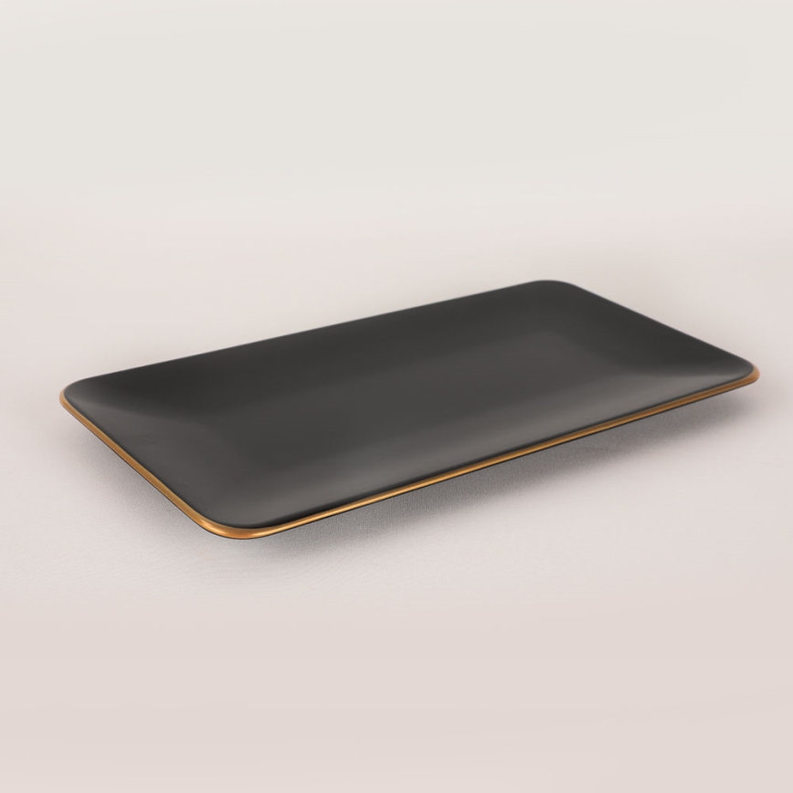 Juego de vajilla de 44 piezas, negro/dorado, en loza