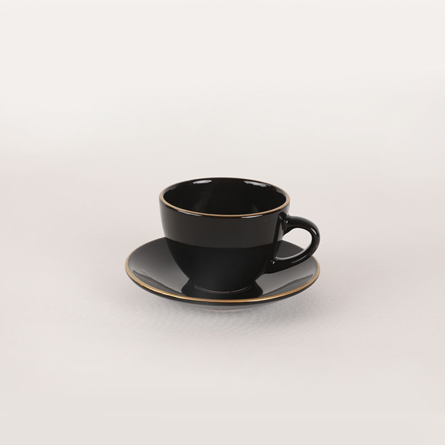 Juego de vajilla de 44 piezas, negro/dorado, en loza