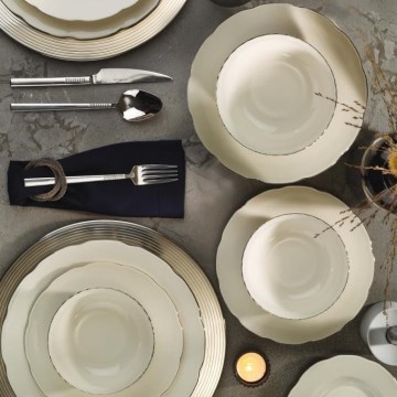 Juego de vajilla de 54 piezas, porcelana, blanco/plateado/marfil
