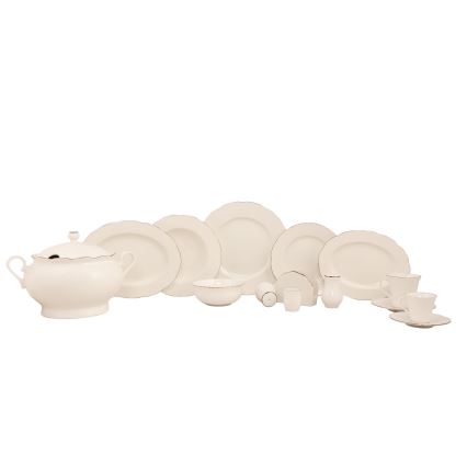 Juego de vajilla de 83 piezas, porcelana, blanco/cobre