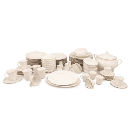 Juego de vajilla de 83 piezas, porcelana, blanco/cobre