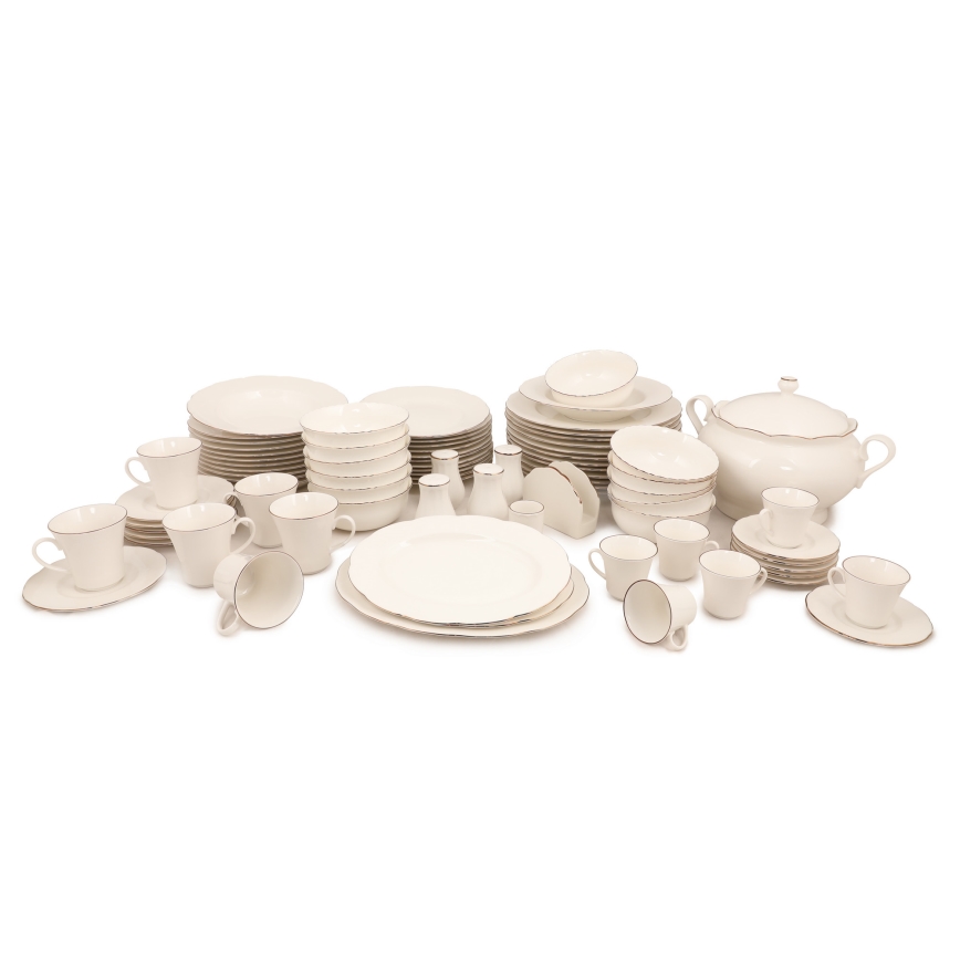Juego de vajilla de 83 piezas, porcelana, blanco/cobre