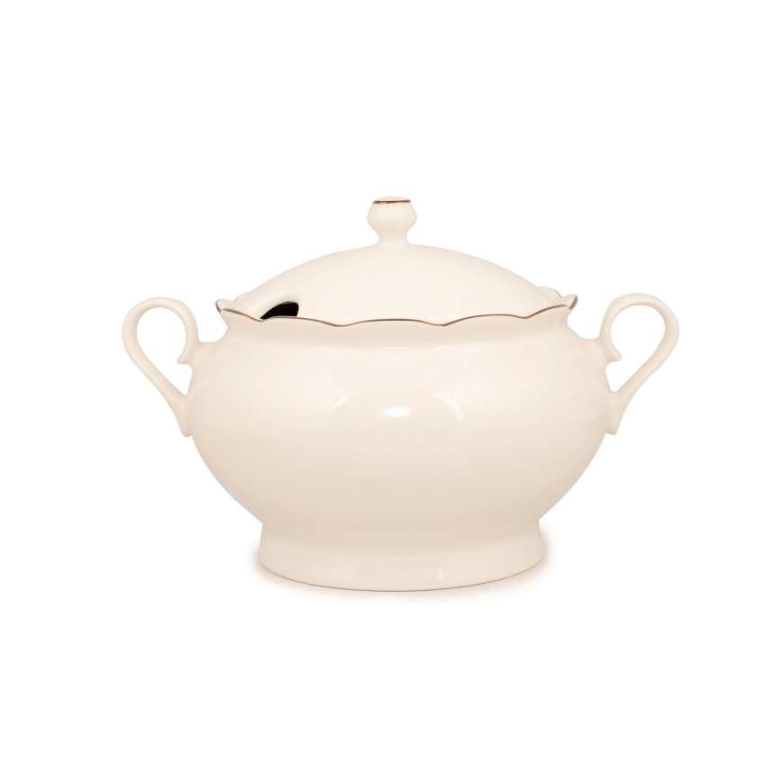 Juego de vajilla de 83 piezas, porcelana, blanco/cobre