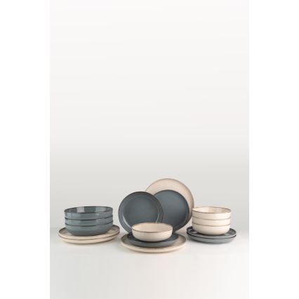 Juego de vajilla de porcelana, 16 piezas, beige/azul