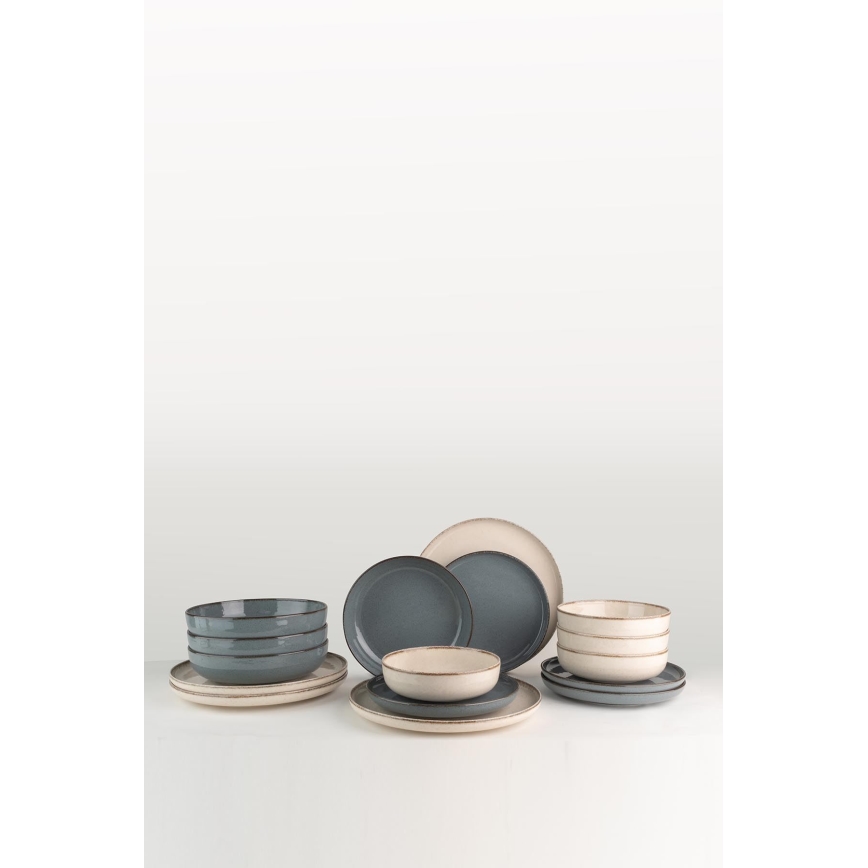 Juego de vajilla de porcelana, 16 piezas, beige/azul