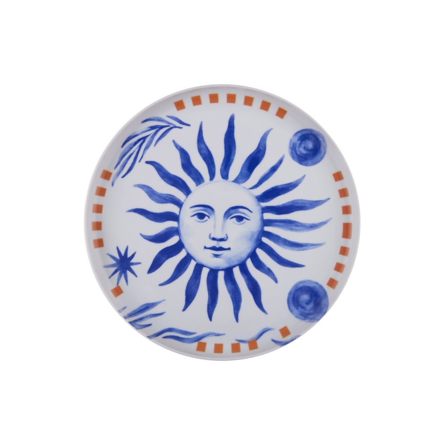 Juego de vajilla de porcelana de 12 piezas, rojo/azul/blanco