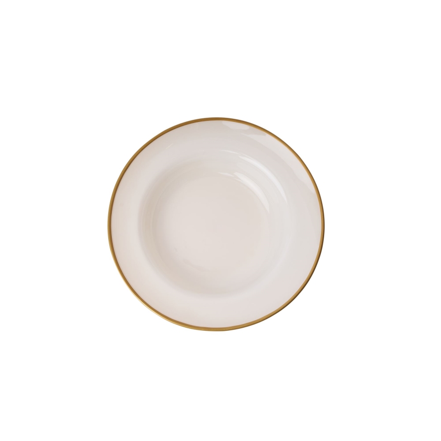 Juego de vajilla de porcelana de 18 piezas, beige con detalles dorados