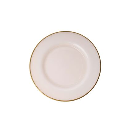 Juego de vajilla de porcelana de 18 piezas, beige con detalles dorados